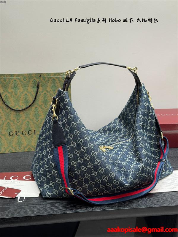 大容量★★GUCCI LaFamigliaシリーズHobo 男女兼用上品グッチショルダーバッグコピー