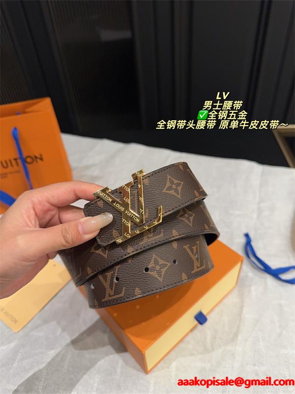 ルイヴィトン激安メンズ定番LVバックルレザーベルト全鋼金具仕様牛革仕立てオンオフ兼用万能モデル