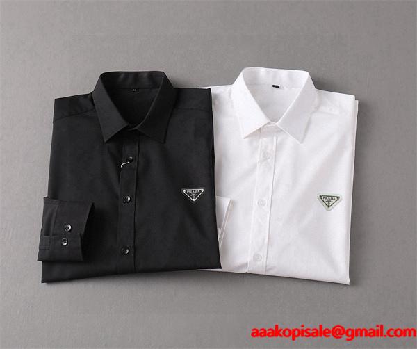 洗練 定番 PRADA プラダ コピー 上質感 ミニマル ロングスリーブ シャツ