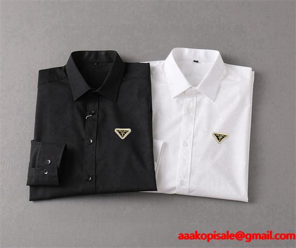 PRADA プラダ コピー モード感 ワンポイント 洗練 ロングスリーブ シャツ