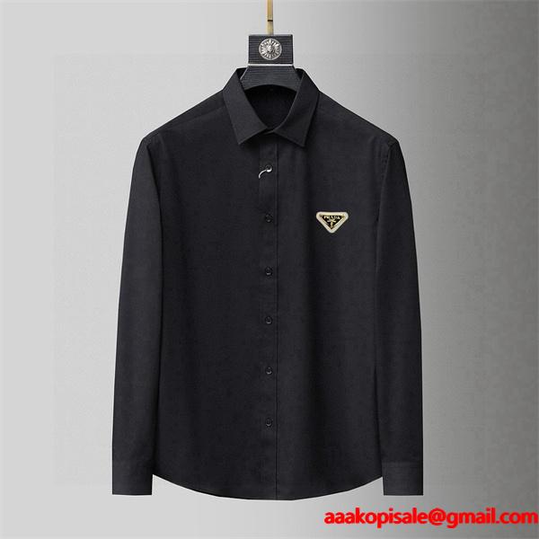 PRADA プラダ コピー モード感 ワンポイント 洗練 ロングスリーブ シャツ