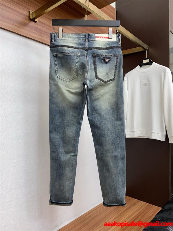 トレンド ヴィンテージ感 色落ち加工 定番 PRADA プラダ コピー デニムパンツ