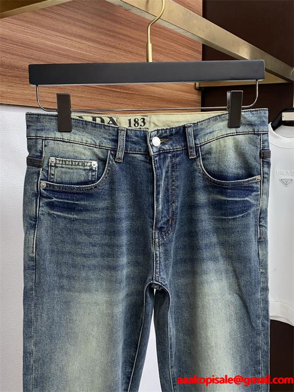 トレンド ヴィンテージ感 色落ち加工 定番 PRADA プラダ コピー デニムパンツ