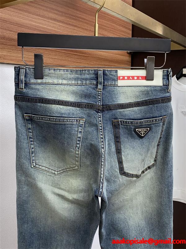 トレンド ヴィンテージ感 色落ち加工 定番 PRADA プラダ コピー デニムパンツ