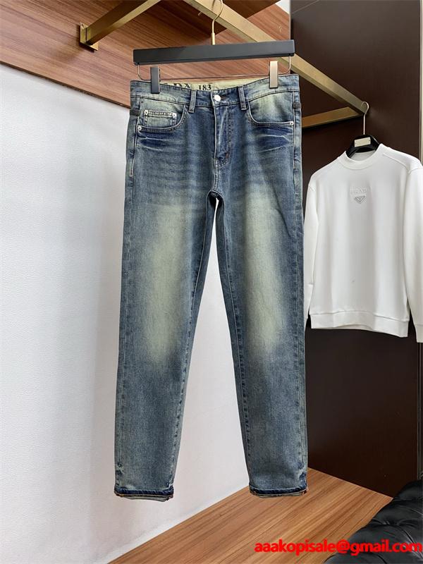 トレンド ヴィンテージ感 色落ち加工 定番 PRADA プラダ コピー デニムパンツ