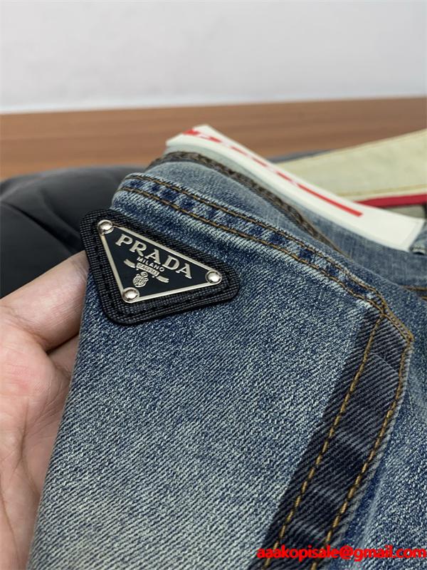 トレンド ヴィンテージ感 色落ち加工 定番 PRADA プラダ コピー デニムパンツ
