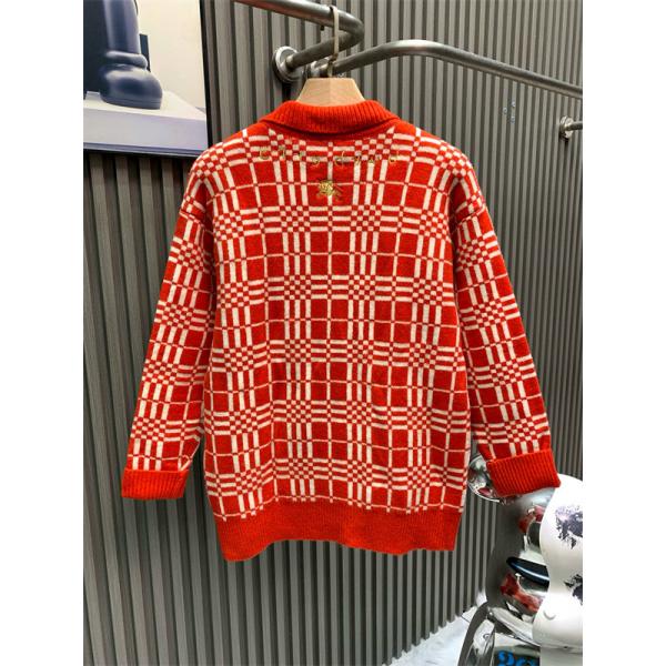 存在感抜群 秋冬華やか レッド チェック BURBERRY バーバリー コピー ニット カーディガン