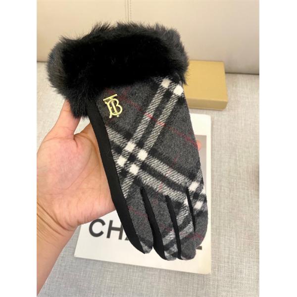 注目小物 防寒重視 グレー チェック グローブ ファートリム 上品 BURBERRY バーバリー コピー