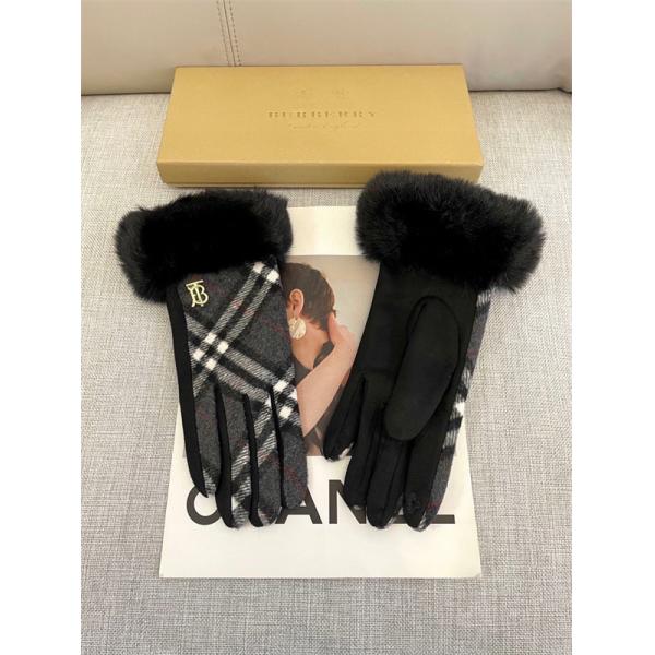 注目小物 防寒重視 グレー チェック グローブ ファートリム 上品 BURBERRY バーバリー コピー