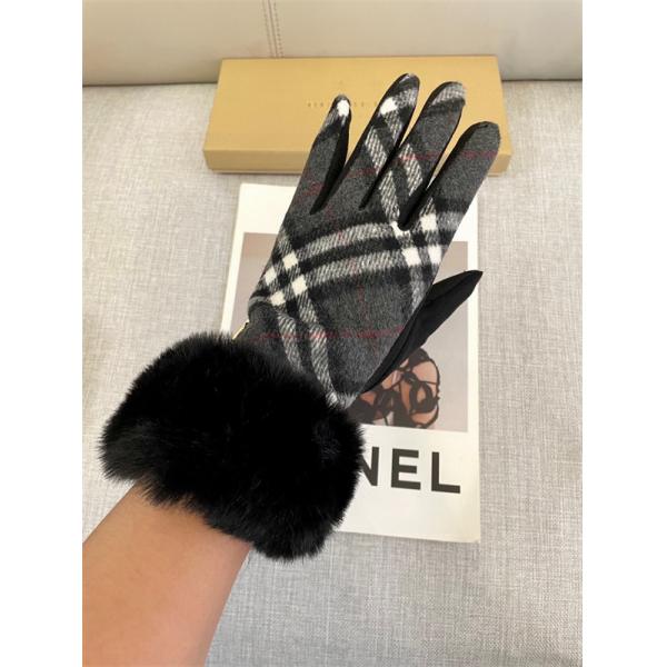 注目小物 防寒重視 グレー チェック グローブ ファートリム 上品 BURBERRY バーバリー コピー