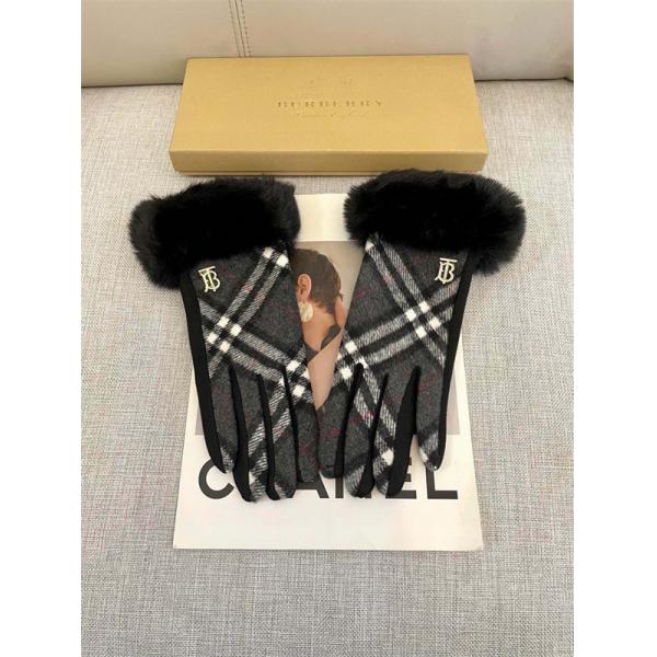 注目小物 防寒重視 グレー チェック グローブ ファートリム 上品 BURBERRY バーバリー コピー