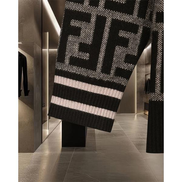 ニット セーター メンズ FFロゴ 総柄 グレー  長袖 FENDI フェンディ コピー