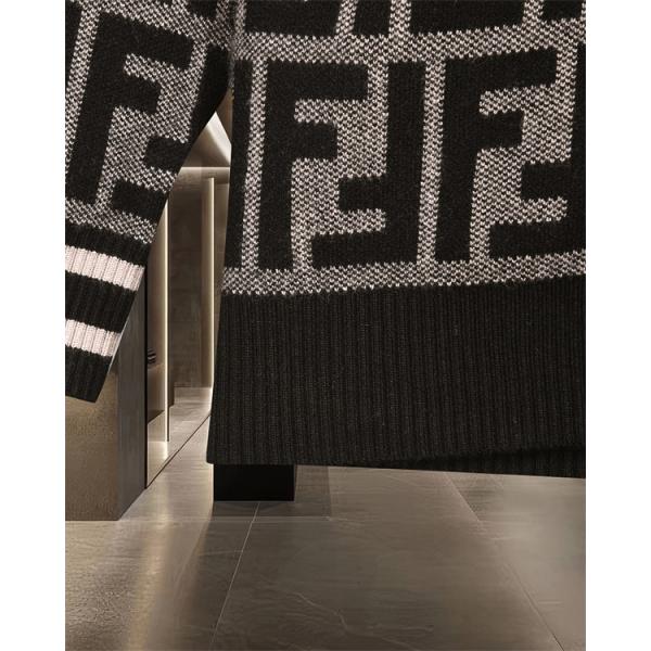 ニット セーター メンズ FFロゴ 総柄 グレー  長袖 FENDI フェンディ コピー