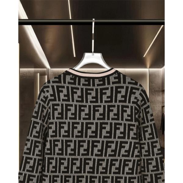 ニット セーター メンズ FFロゴ 総柄 グレー  長袖 FENDI フェンディ コピー