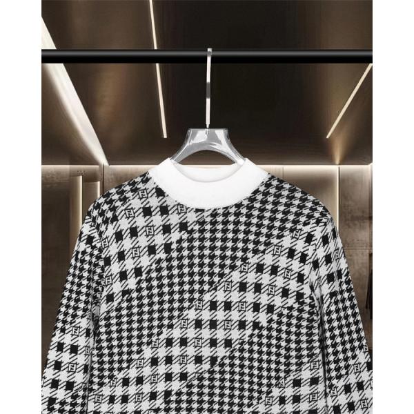  FENDI フェンディ コピー ニット メンズ チェック調 ブラック クラシック 長袖