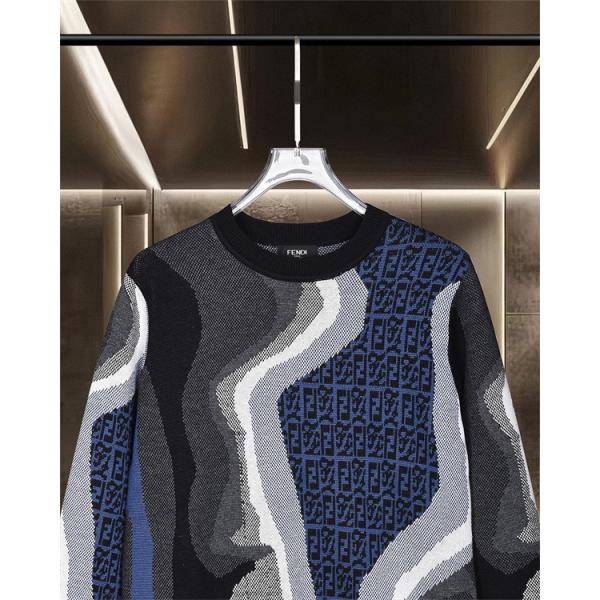 ニット セーター メンズ グラフィック柄 ブラック FENDI フェンディ コピー 長袖