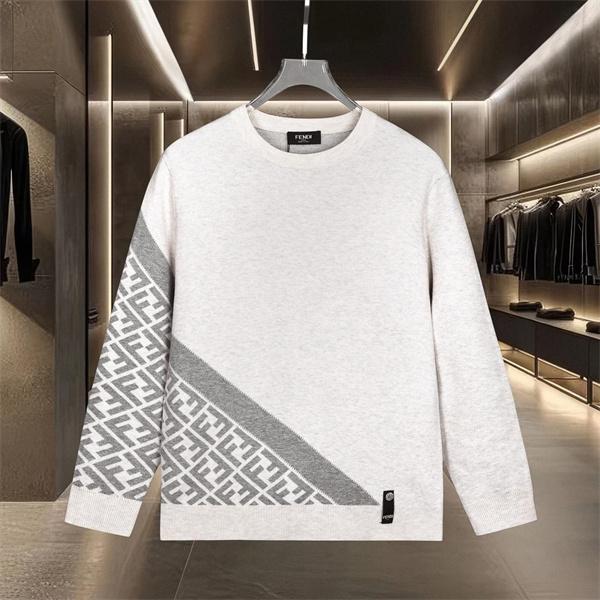 ニット FENDI フェンディ コピー メンズ 切替デザイン FF柄 ライトグレー  秋冬