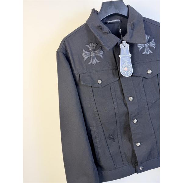 クロス刺繍 デニムジャケット ブラック 重厚 無骨 存在感 CHROME HEARTS クロムハーツ コピー