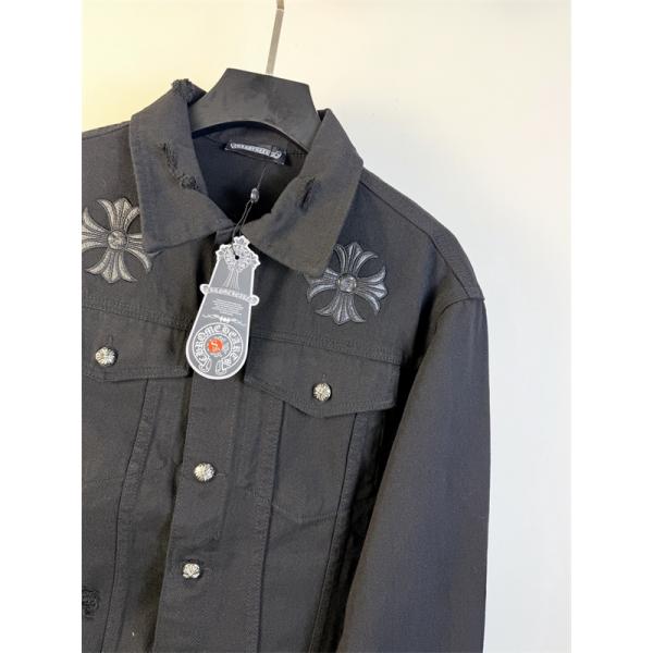 クロス刺繍 デニムジャケット ブラック 重厚 無骨 存在感 CHROME HEARTS クロムハーツ コピー