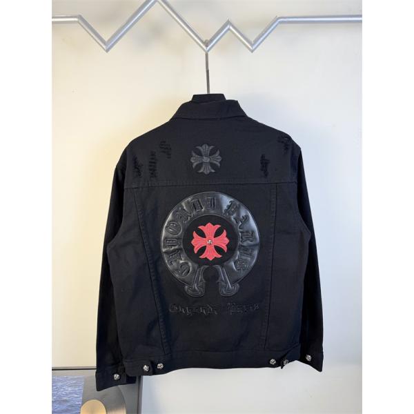 クロス刺繍 デニムジャケット ブラック 重厚 無骨 存在感 CHROME HEARTS クロムハーツ コピー