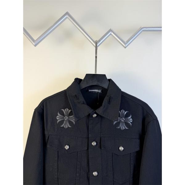 クロス刺繍 デニムジャケット ブラック 重厚 無骨 存在感 CHROME HEARTS クロムハーツ コピー