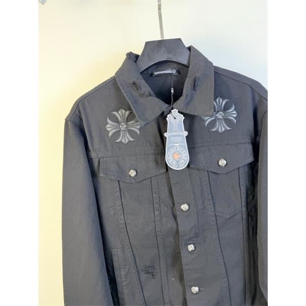 クロス刺繍 デニムジャケット ブラック 重厚 無骨 存在感 CHROME HEARTS クロムハーツ コピー