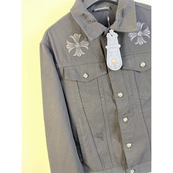 クロス刺繍 デニムジャケット ブラック 重厚 無骨 存在感 CHROME HEARTS クロムハーツ コピー