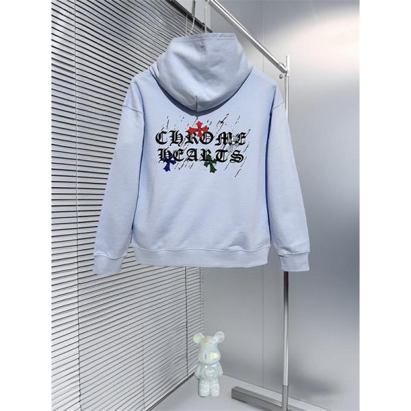 フーディ パーカー ライトブルー 2026新作コーデ リラックス CHROME HEARTS クロムハーツ コピー