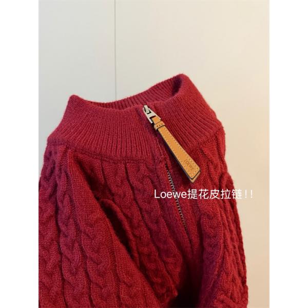 2026新作 ボルドー ケーブルニット ジップブルゾン 高級感 LOEWE ロエベ 偽物