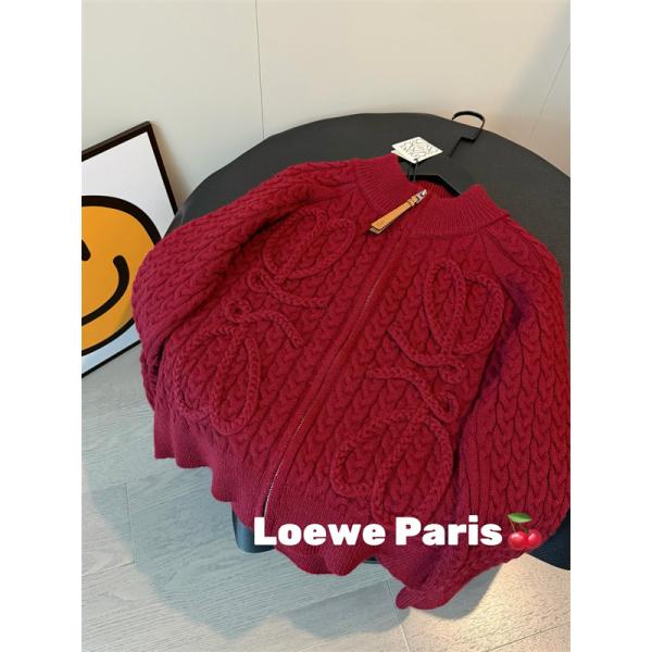 2026新作 ボルドー ケーブルニット ジップブルゾン 高級感 LOEWE ロエベ 偽物