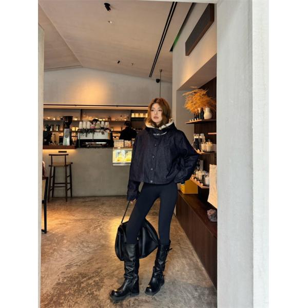 秋冬防寒 ネイビーカラー フードジャケット 保温性抜群 トレンド LOEWE ロエベ 偽物