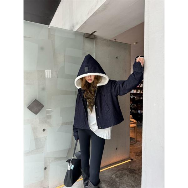 秋冬防寒 ネイビーカラー フードジャケット 保温性抜群 トレンド LOEWE ロエベ 偽物