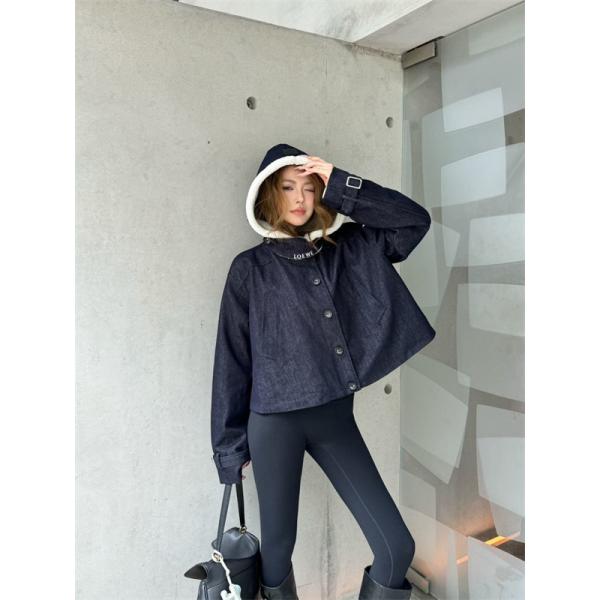 秋冬防寒 ネイビーカラー フードジャケット 保温性抜群 トレンド LOEWE ロエベ 偽物