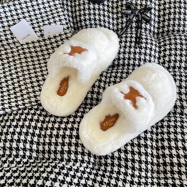 セリーヌCELINE激安真羊毛ファースリッパレディース厚底フラット太古里ストリート人気モデル