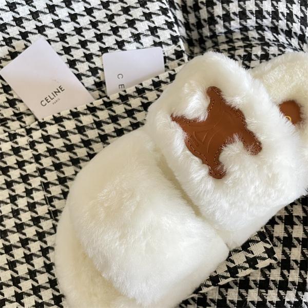 セリーヌCELINE激安真羊毛ファースリッパレディース厚底フラット太古里ストリート人気モデル