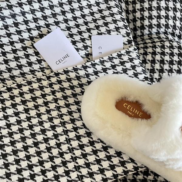 セリーヌCELINE激安真羊毛ファースリッパレディース厚底フラット太古里ストリート人気モデル