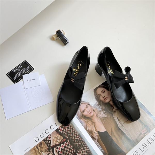 シャネルCHANEL激安26SS早春リボンデザインスクエアトゥパンプスミドルヒール