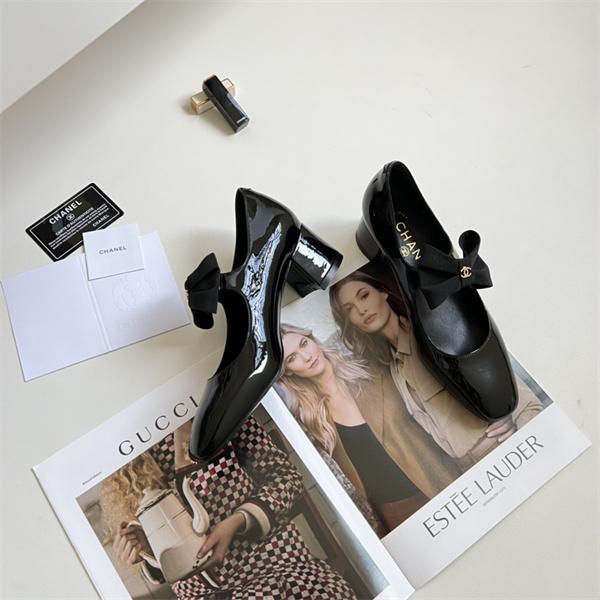 シャネルCHANEL激安26SS早春リボンデザインスクエアトゥパンプスミドルヒール