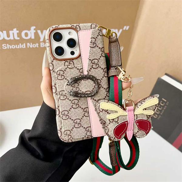 グッチGucci激安酒神横型カードポケット付きソフトケースストラップ対応iPhone用