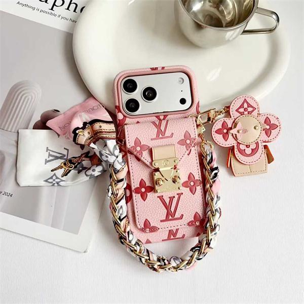 ルイヴィトンLV激安カラープレス郵差カードポケット太陽花チャーム付きiPhone17ケース