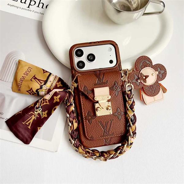 ルイヴィトンLV激安カラープレス郵差カードポケット太陽花チャーム付きiPhone17ケース