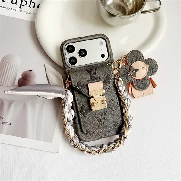 ルイヴィトンLV激安カラープレス郵差カードポケット太陽花チャーム付きiPhone17ケース