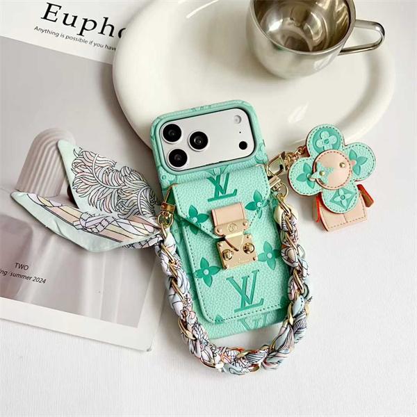 ルイヴィトンLV激安カラープレス郵差カードポケット太陽花チャーム付きiPhone17ケース
