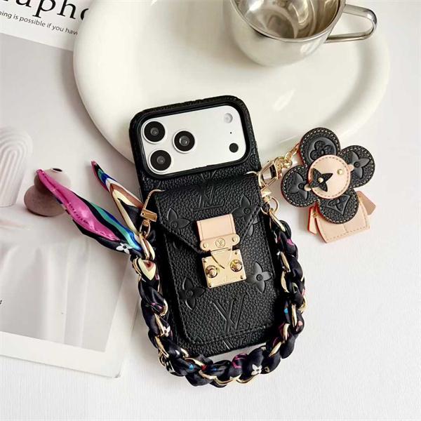ルイヴィトンLV激安カラープレス郵差カードポケット太陽花チャーム付きiPhone17ケース