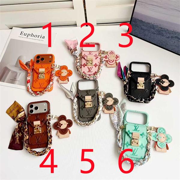 ルイヴィトンLV激安カラープレス郵差カードポケット太陽花チャーム付きiPhone17ケース