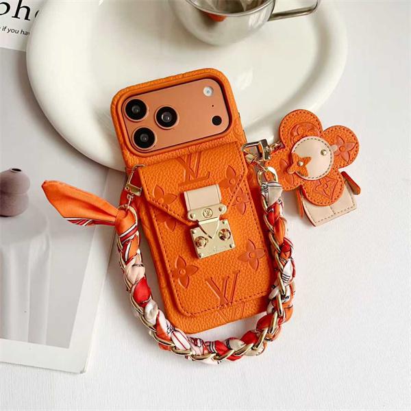 ルイヴィトンLV激安カラープレス郵差カードポケット太陽花チャーム付きiPhone17ケース