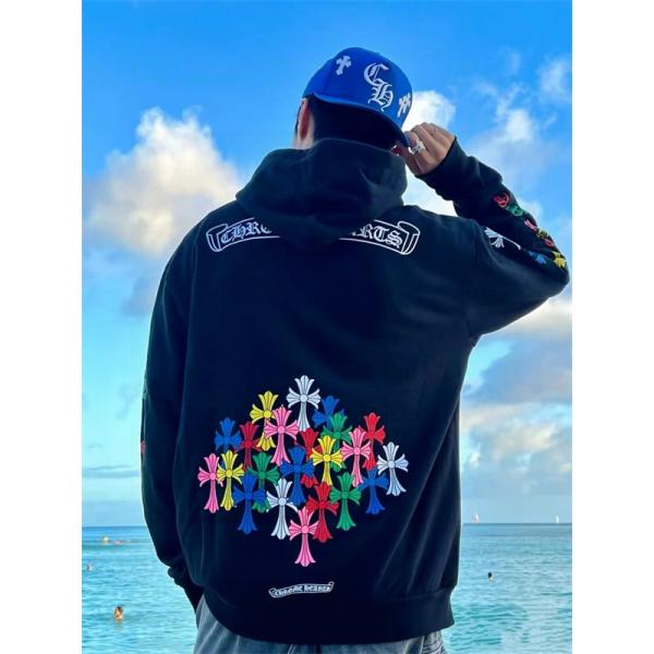  マルチカラー刺繍 パーカー 個性演出 トレンド注目 クロムハーツ Chrome Hearts コピー