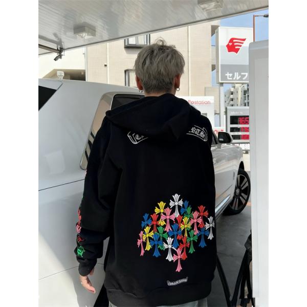  マルチカラー刺繍 パーカー 個性演出 トレンド注目 クロムハーツ Chrome Hearts コピー