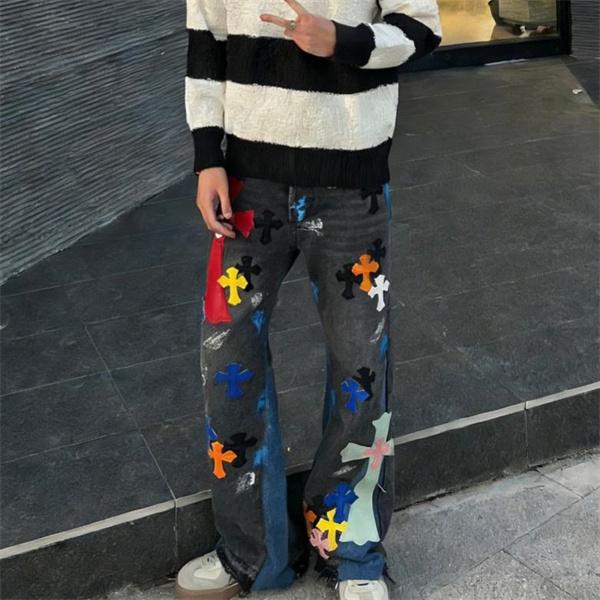 個性派 カラーミックス ストリート映え デニムパンツ クロムハーツ Chrome Hearts コピー