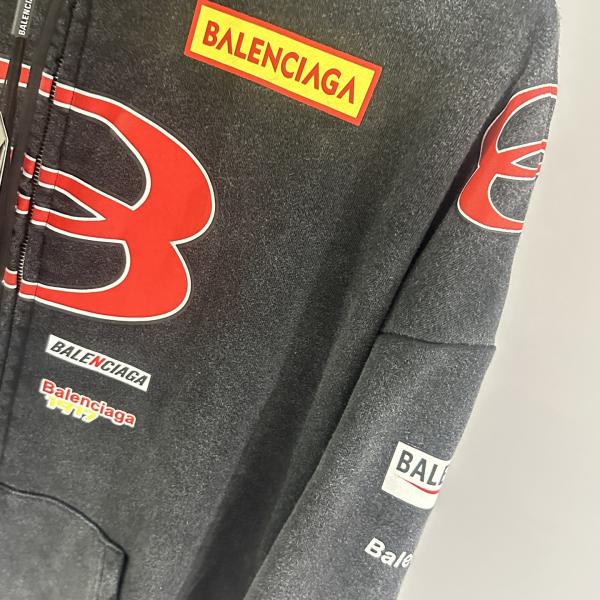 スタイリッシュ☆バレンシアガジップアップコピーBALENCIAGA SPONSOR LOGOS LARGE ZIP-UP HOODIE IN BLACK FADED